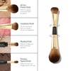 image:imageLAURA GELLER Full Face Powder Makeup Brush with Wooden Handle in Midnight Black  Foundation Setting Powder Blush Bronzer Highlighter and Luminizers  Sheer Even Application and Blending Makeup20 4in1 Travel Brush