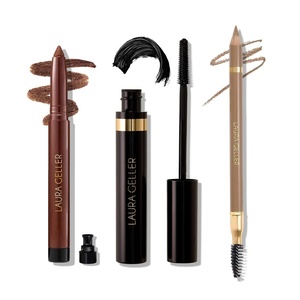 image:imageLAURA GELLER NEW YORK Lauras 3 Es Eyeliner Eyelash amp Eyebrows Kit for Mature Skin  Dark Brown  Kajal Longwear Eyeliner Kajal Longwear Mascara amp Bravo Brows Soft Pencil  BrushBlonde