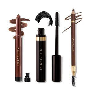 image:imageLAURA GELLER NEW YORK Lauras 3 Es Eyeliner Eyelash amp Eyebrows Kit for Mature Skin  Dark Brown  Kajal Longwear Eyeliner Kajal Longwear Mascara amp Bravo Brows Soft Pencil  BrushDark Brown