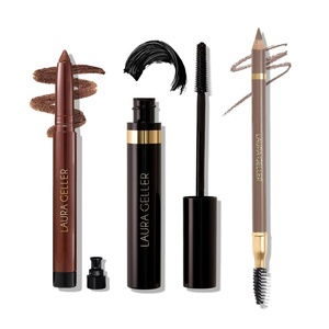 image:imageLAURA GELLER NEW YORK Lauras 3 Es Eyeliner Eyelash amp Eyebrows Kit for Mature Skin  Dark Brown  Kajal Longwear Eyeliner Kajal Longwear Mascara amp Bravo Brows Soft Pencil  BrushTaupe