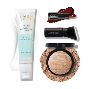 image:imageLAURA GELLER NEW YORK Effortless Essentials Kits 4pc Baked BalancenBrighten Foundation Fair  Spackle Makeup Primer Hydrate  Modern Classic Cream Lipstick Berry Bliss  Kabuki