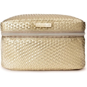 image:imageLAURA GELLER Train Case Makeup Organizer With Brush Holders  Amazon Exclusive Champagne Gold
