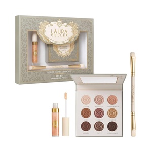 image:imageLAURA GELLER Gilded Honey Glow ThreePiece Makeup Kit Gelato Swirl Eyeshadow Palette Color Luster Lip Gloss amp DualEnded Eyeshadow Brush